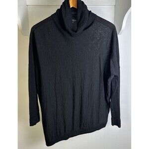 Eileen Fisher Asymmetrical Turtleneck Black Merino Wool Lightweight Sweater XS